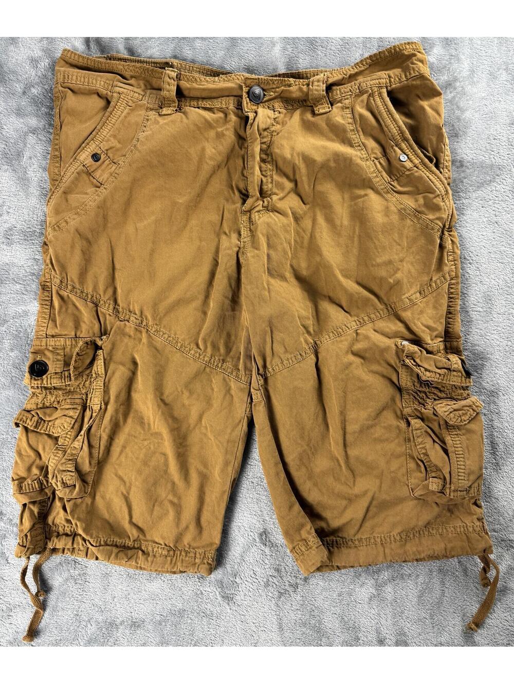 Fried Denim Cargo Shorts Men's Size 34 Khaki Brown Pockets Knee Length Outdoor